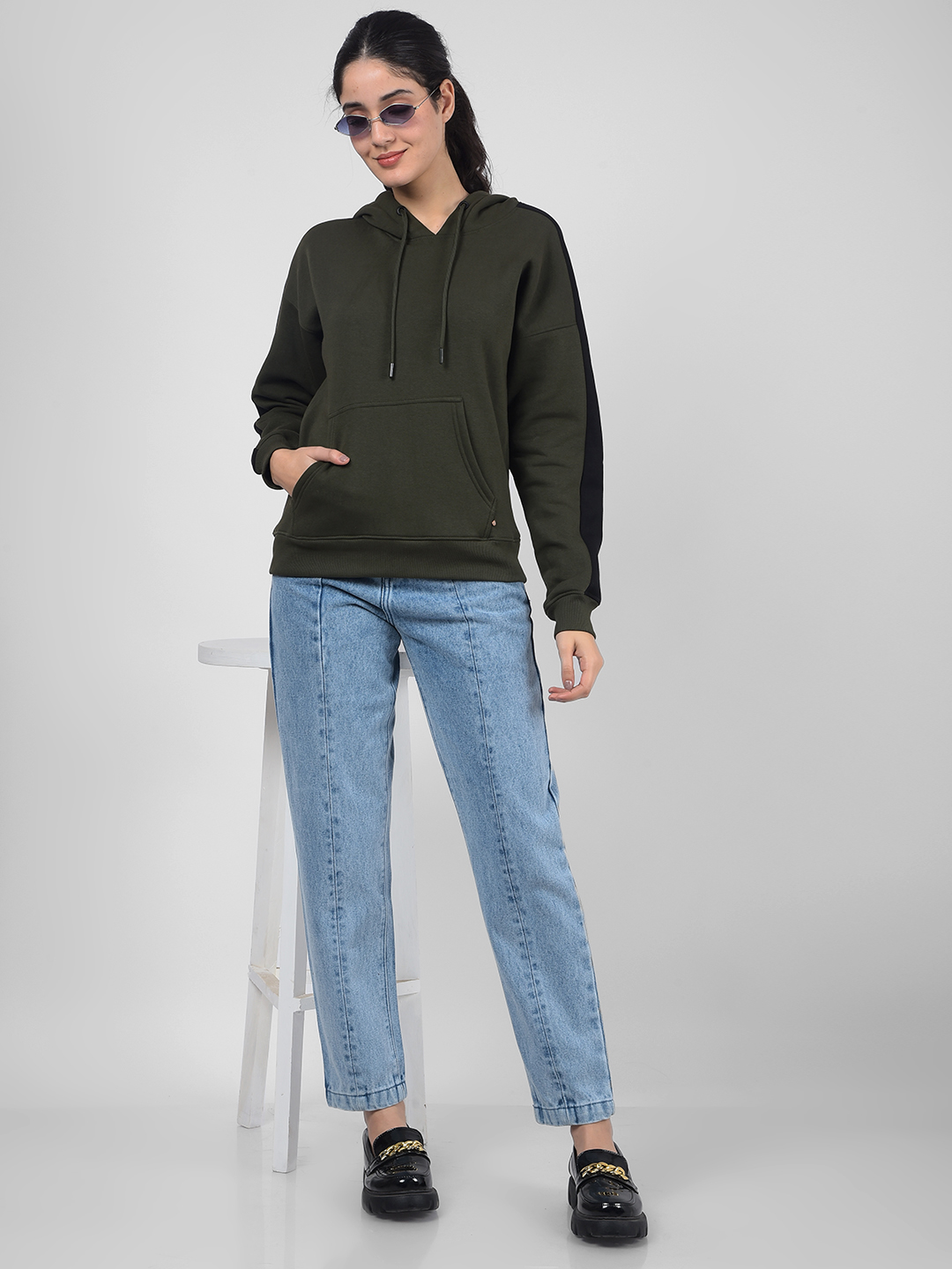 Numero Uno Women Striped Olive Sweat Shirt